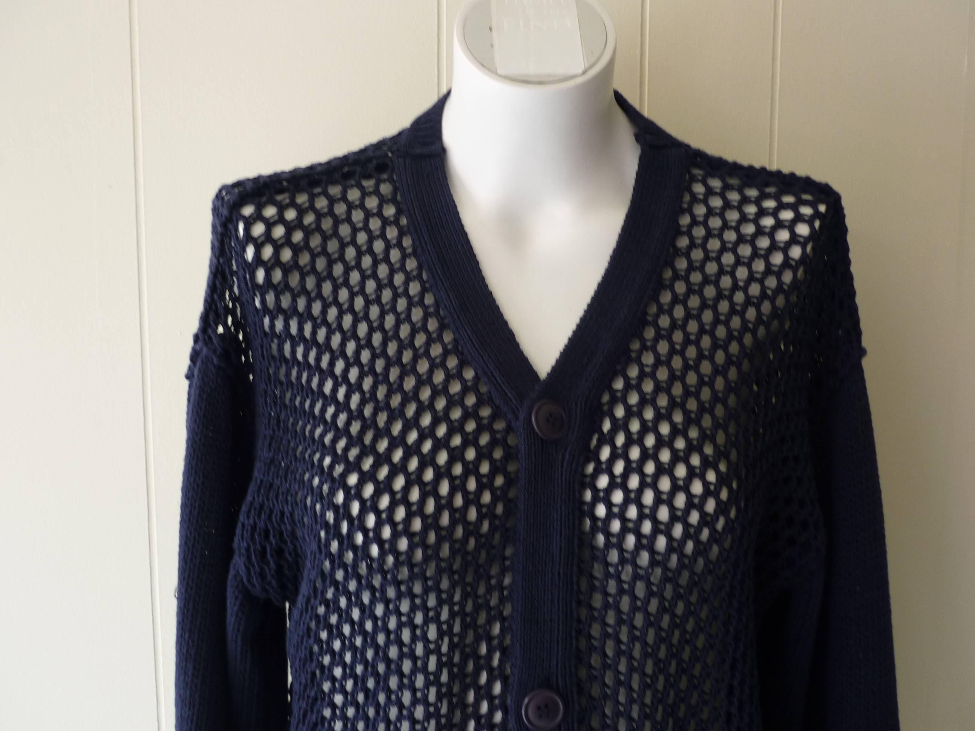 1990s Issey Miyake Men's Navy Blue Cotton Cardigan In Excellent Condition In Port Hope, ON