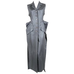 1990's ISSEY MIYAKE metallic silver blue dress with open sides