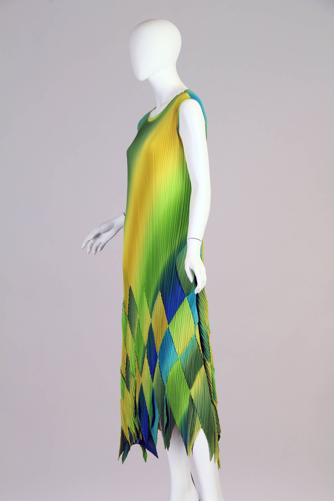 Green 1990s Issey Miyake Multi-Color Dress