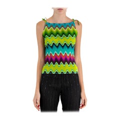 1990S ISSEY MIYAKE Multicolor Green Polyester Double Pleated Zig-Zag Tank Top