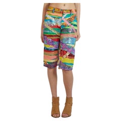 1990S Issey Miyake Pantalon court en polyester multicolore avec ruban thermocollant