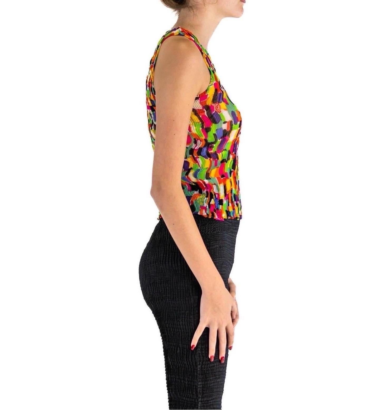 Women's or Men's 1990S ISSEY MIYAKE Neon Multicolored Polyester Pleated Tank Top For Sale