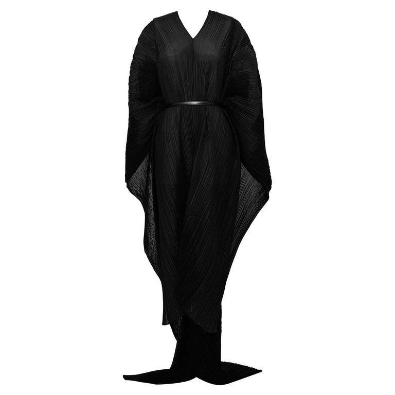 1990's Issey Miyake Pleated Black Cape Dress For Sale at 1stDibs