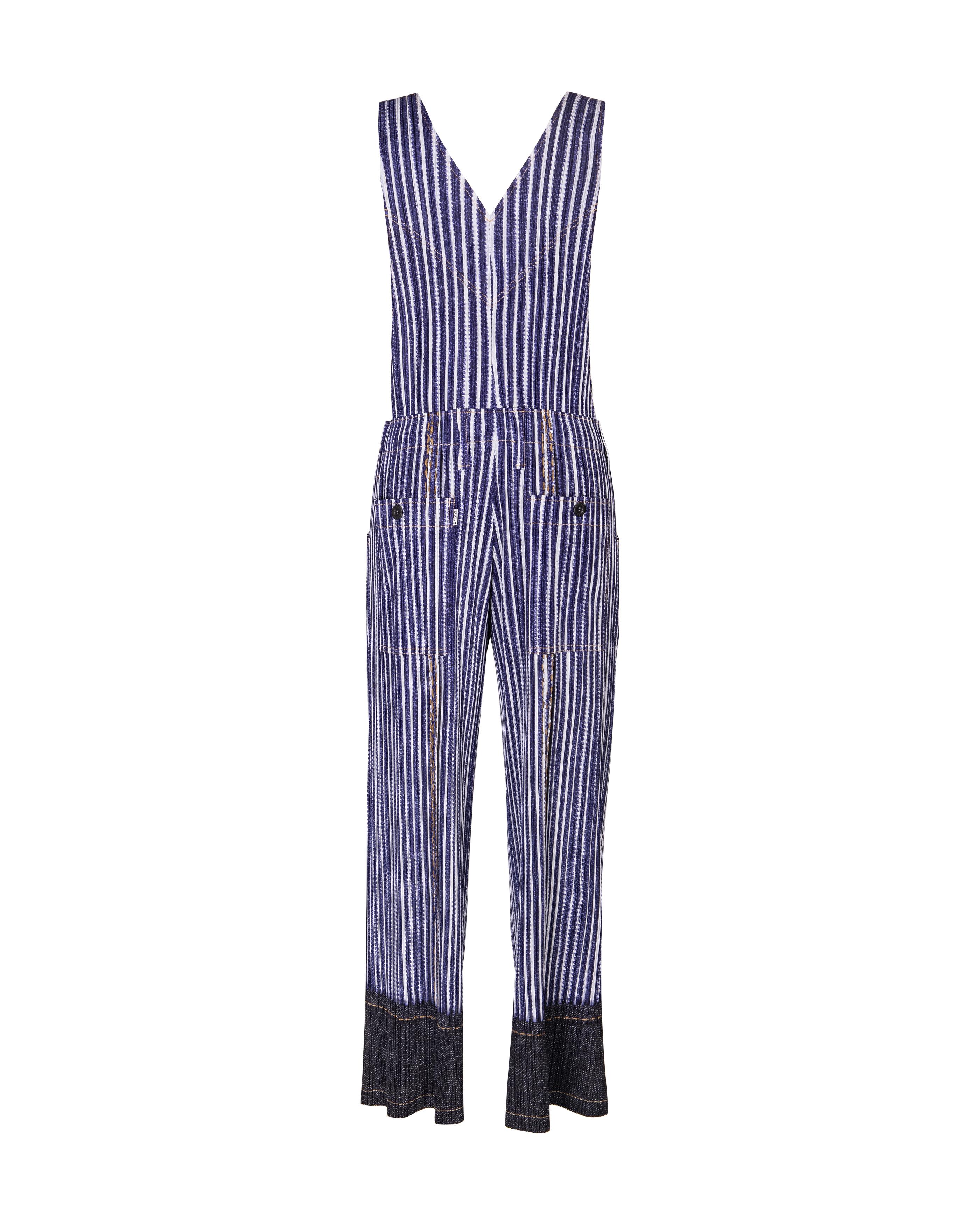 1990's Issey Miyake Pleated Blue and White Overalls In Excellent Condition In North Hollywood, CA