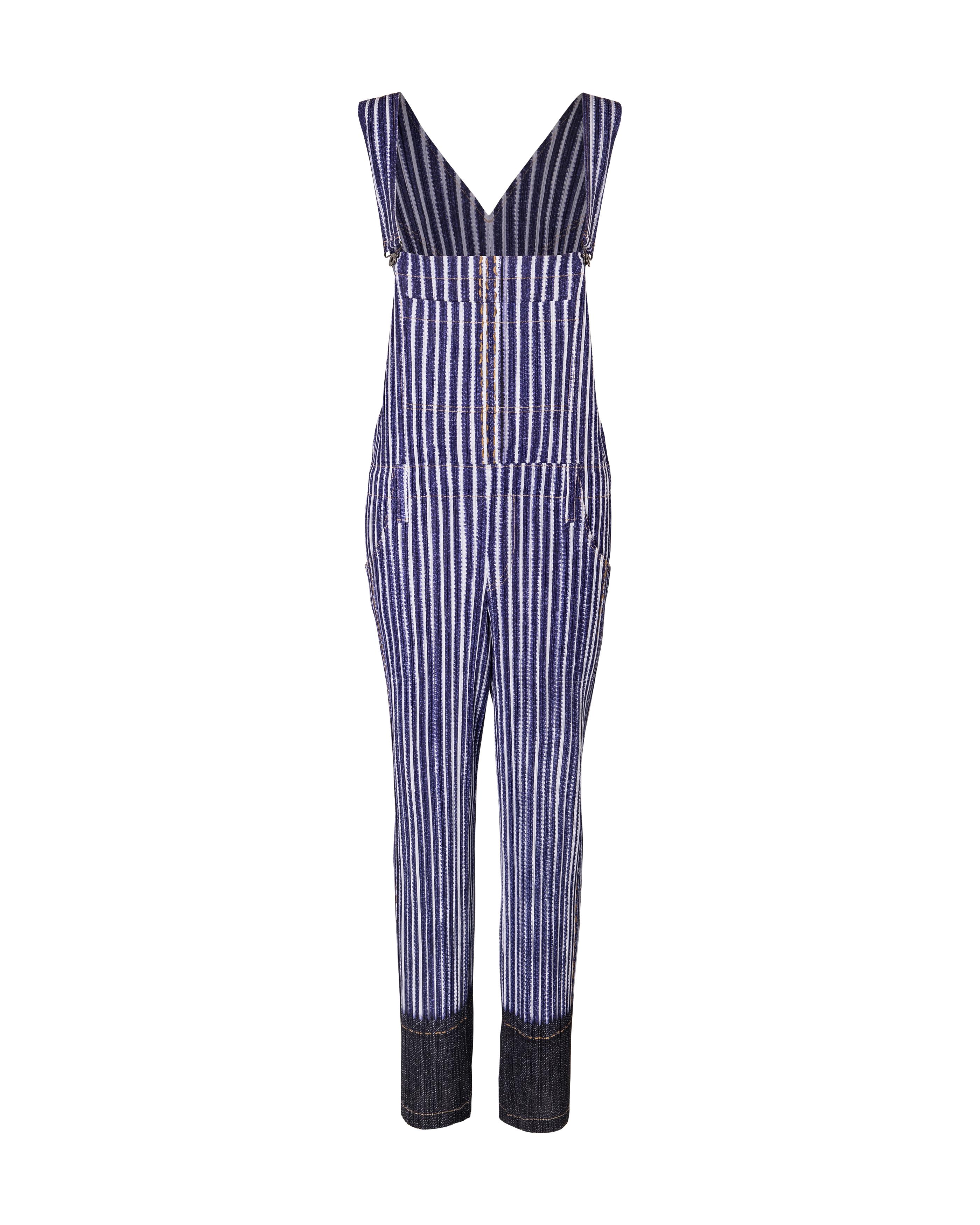 Women's 1990's Issey Miyake Pleated Blue and White Overalls