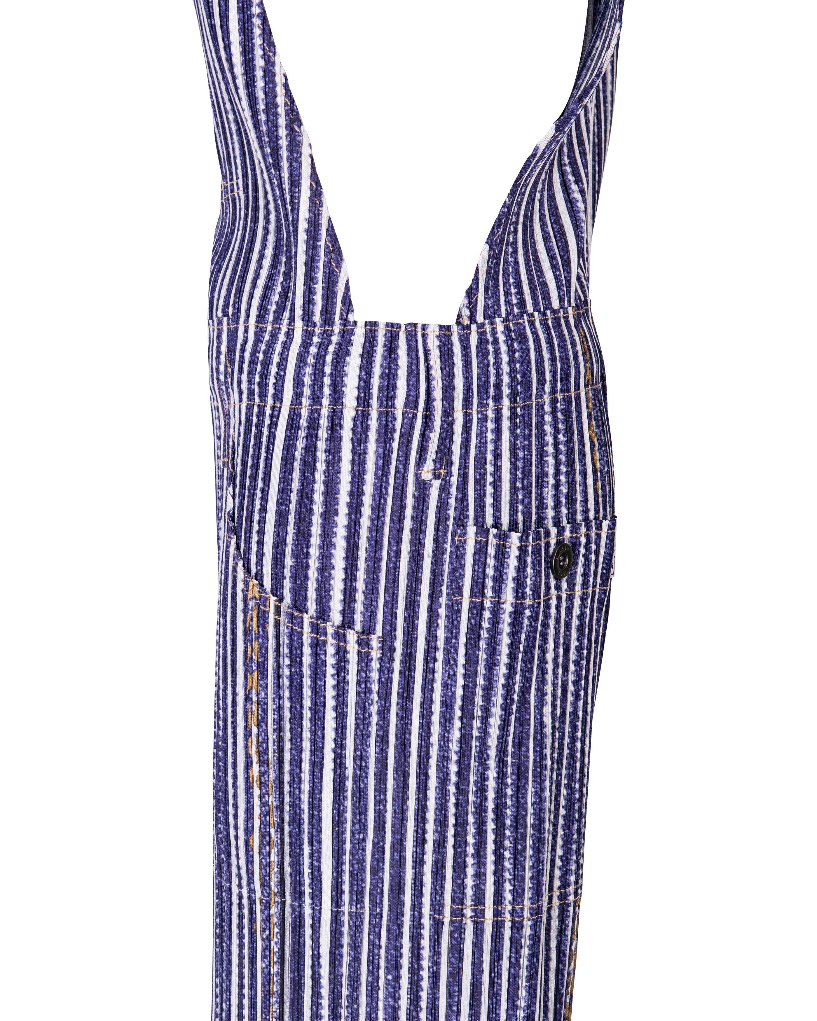 1990's Issey Miyake Pleated Blue and White Overalls 1