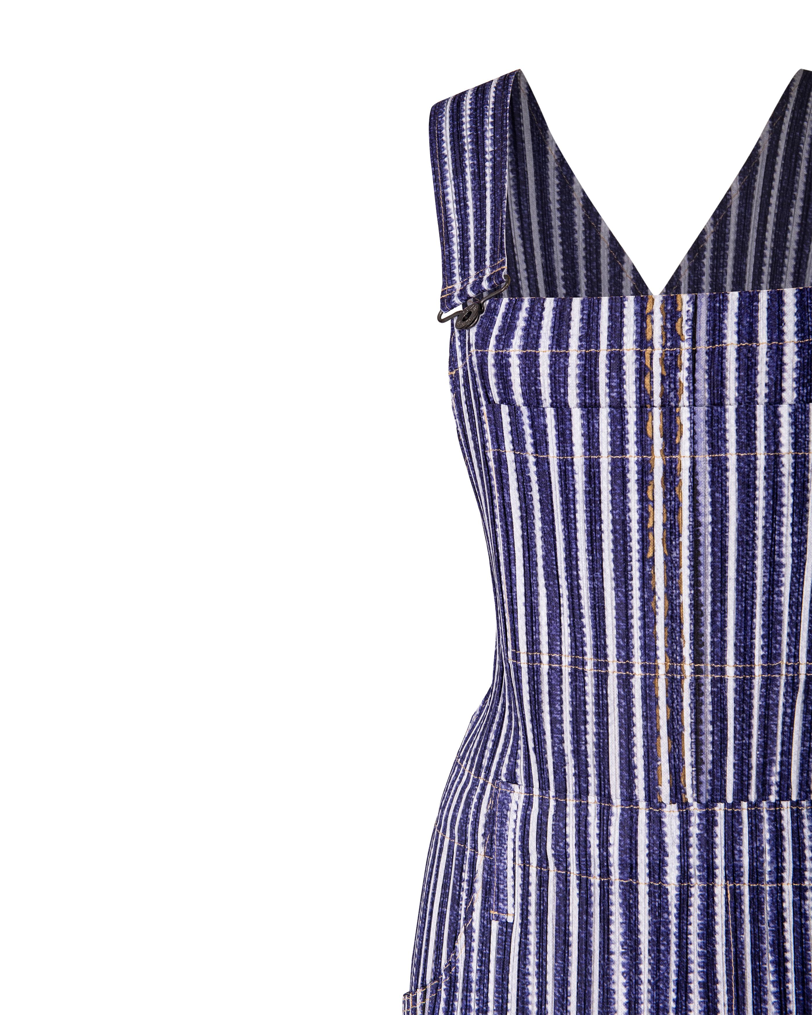 1990's Issey Miyake Pleated Blue and White Overalls 2