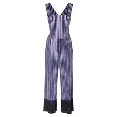 1990's Issey Miyake Pleated Blue and White Overalls