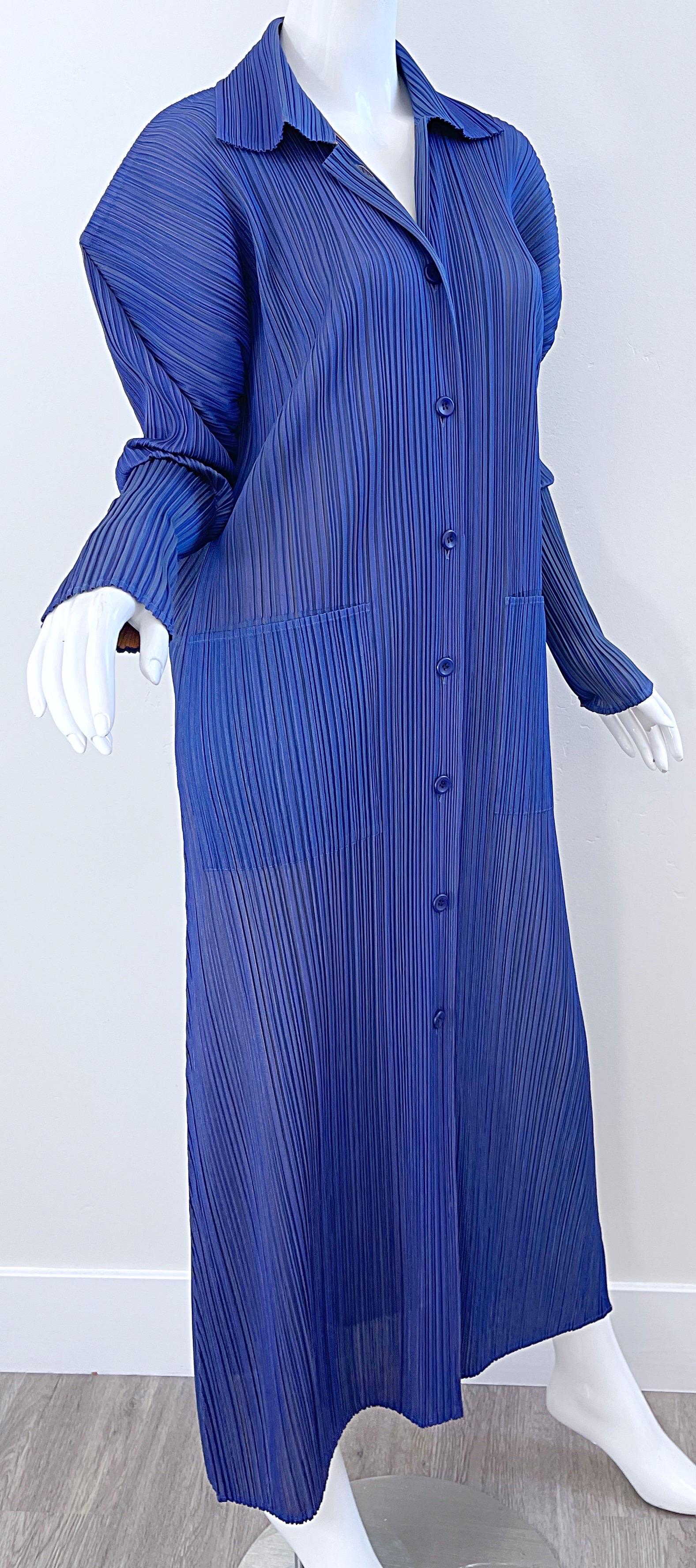 1990s Issey Miyake Pleats Please Blue + Marigold Avant Garde Duster Jacket Sz 3 For Sale 9