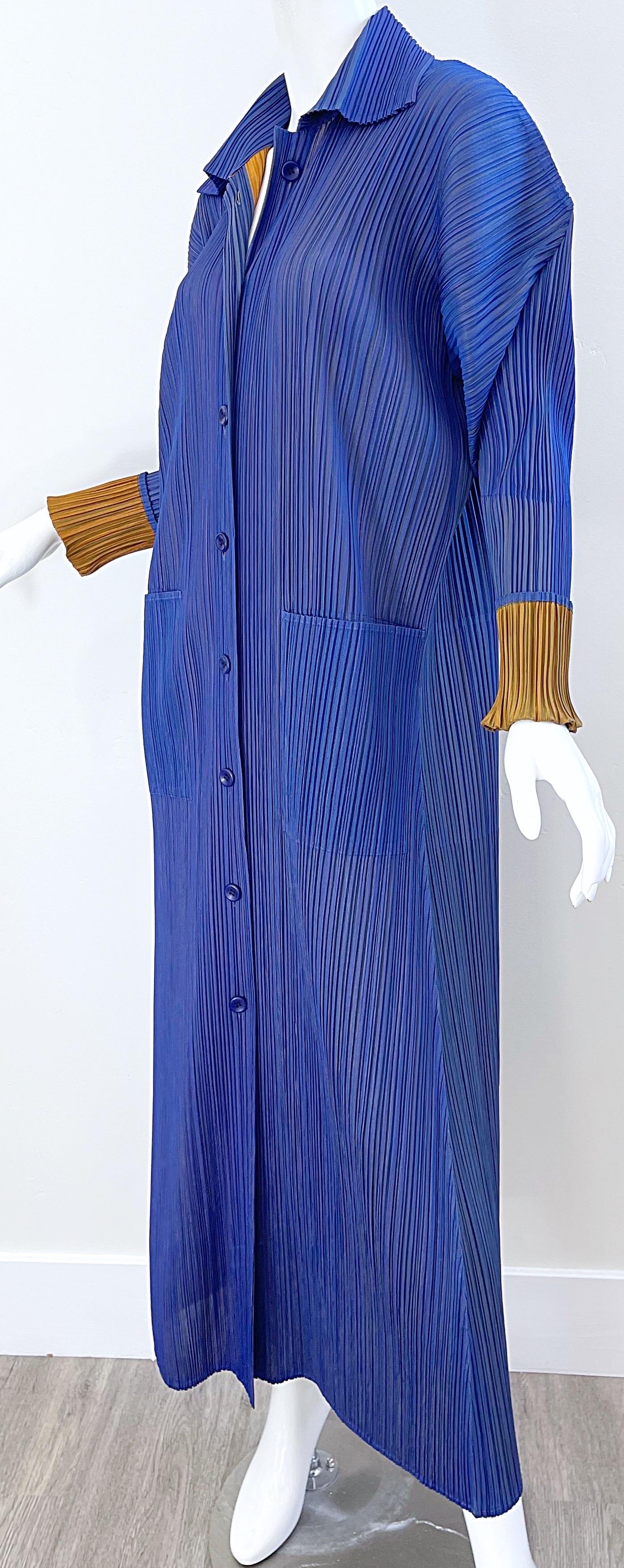 1990s Issey Miyake Pleats Please Blue + Marigold Avant Garde Duster Jacket Sz 3 For Sale 12