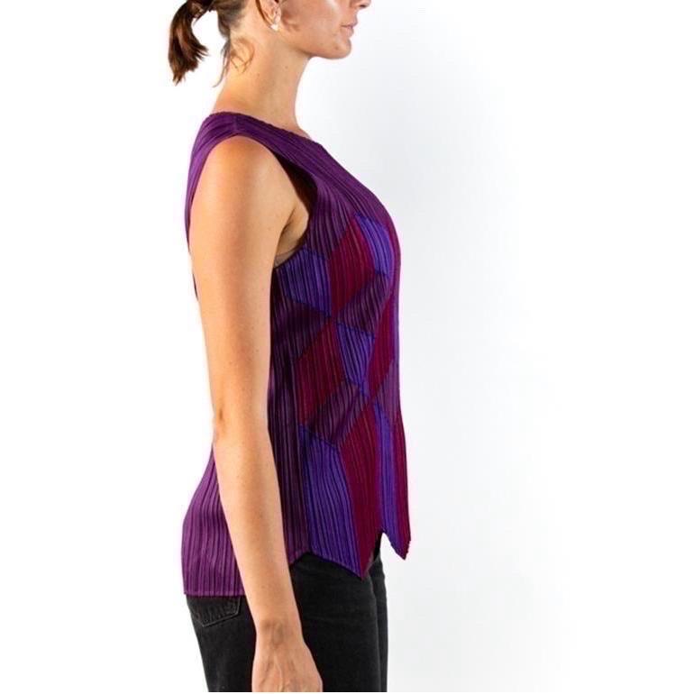 Women's 1990S ISSEY MIYAKE PLEATS PLEASE Purple Polyester Geometric Patchwork Top For Sale