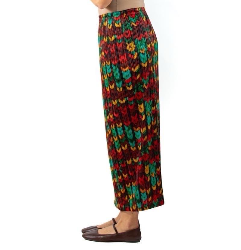 1990S Falda Issey Miyake Pleats Please Rojo Verde Poliéster Estampado Geométrico en Excelente estado para la venta en New York, NY