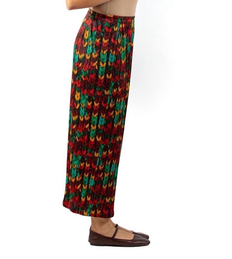 De las mujeres 1990S Falda Issey Miyake Pleats Please Rojo Verde Poliéster Estampado Geométrico en venta
