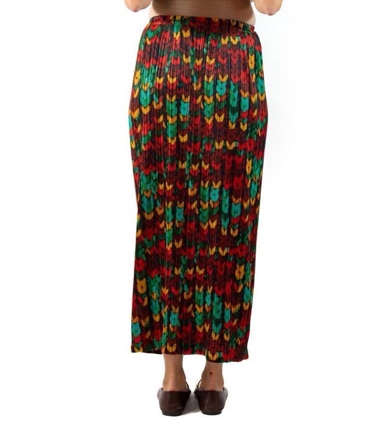 1990S Falda Issey Miyake Pleats Please Rojo Verde Poliéster Estampado Geométrico en venta 1