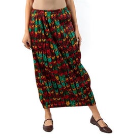 1990S Issey Miyake Pleats Please Red Green Polyester Geometric Print Skirt