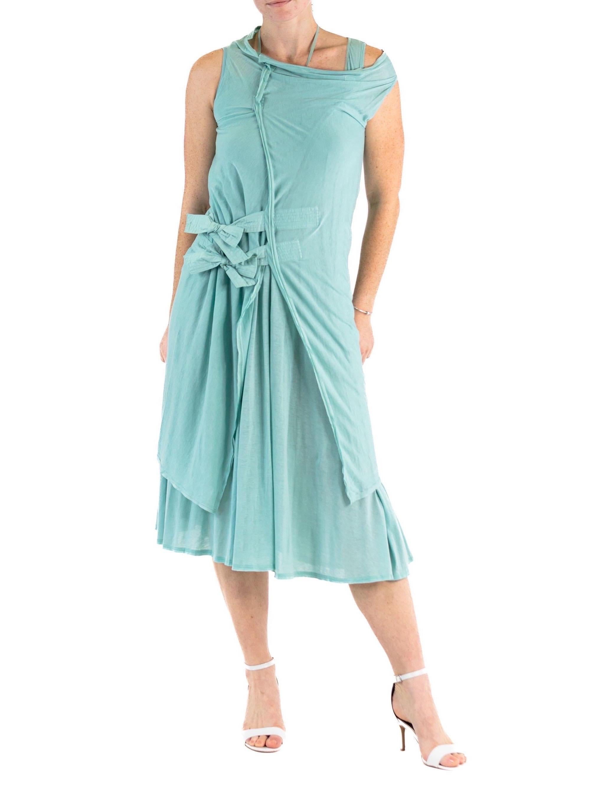 1990S ISSEY MIYAKE Powdered Blue Cotton Bow Tie Front Dress 5