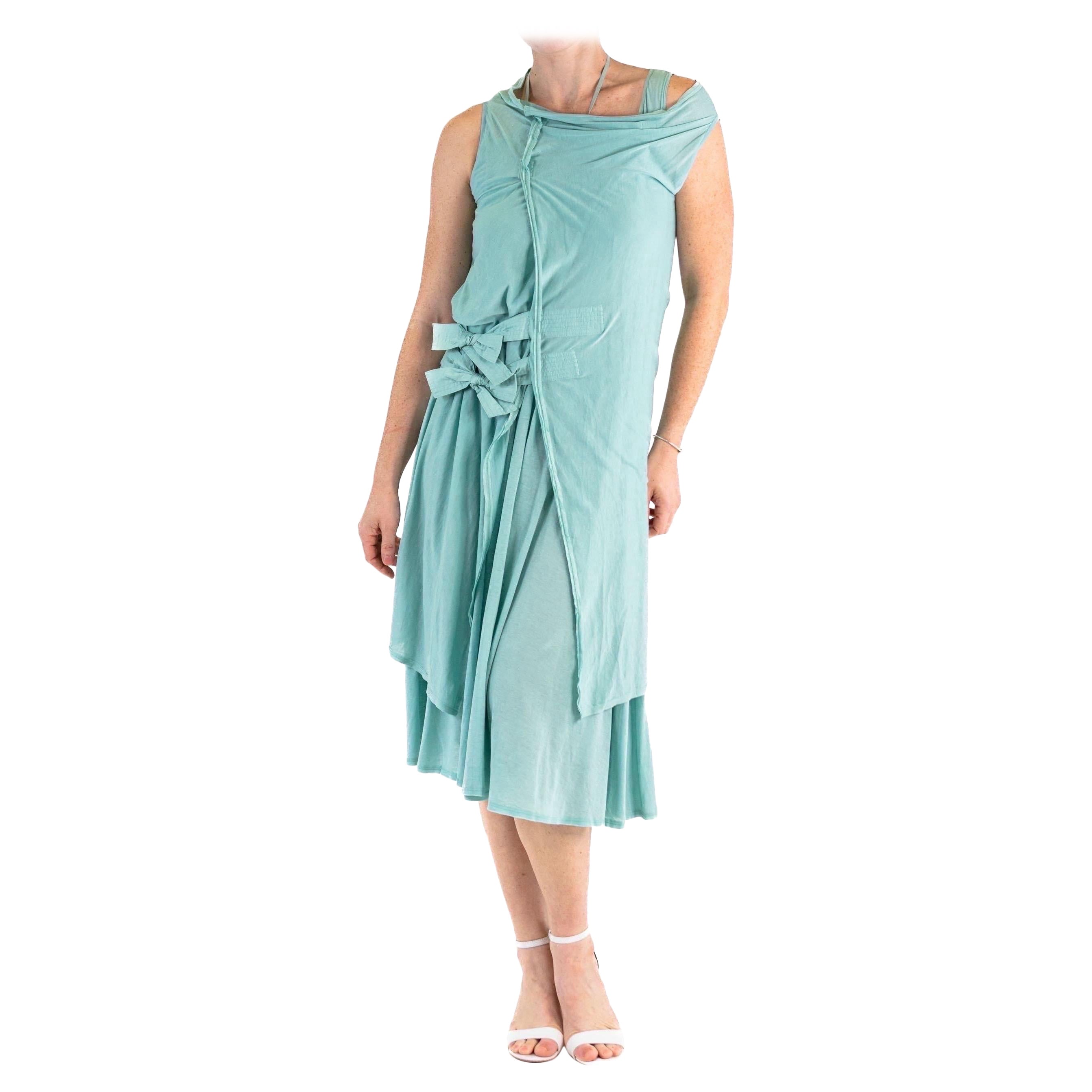 1990S ISSEY MIYAKE Powdered Blue Cotton Bow Tie Front Dress