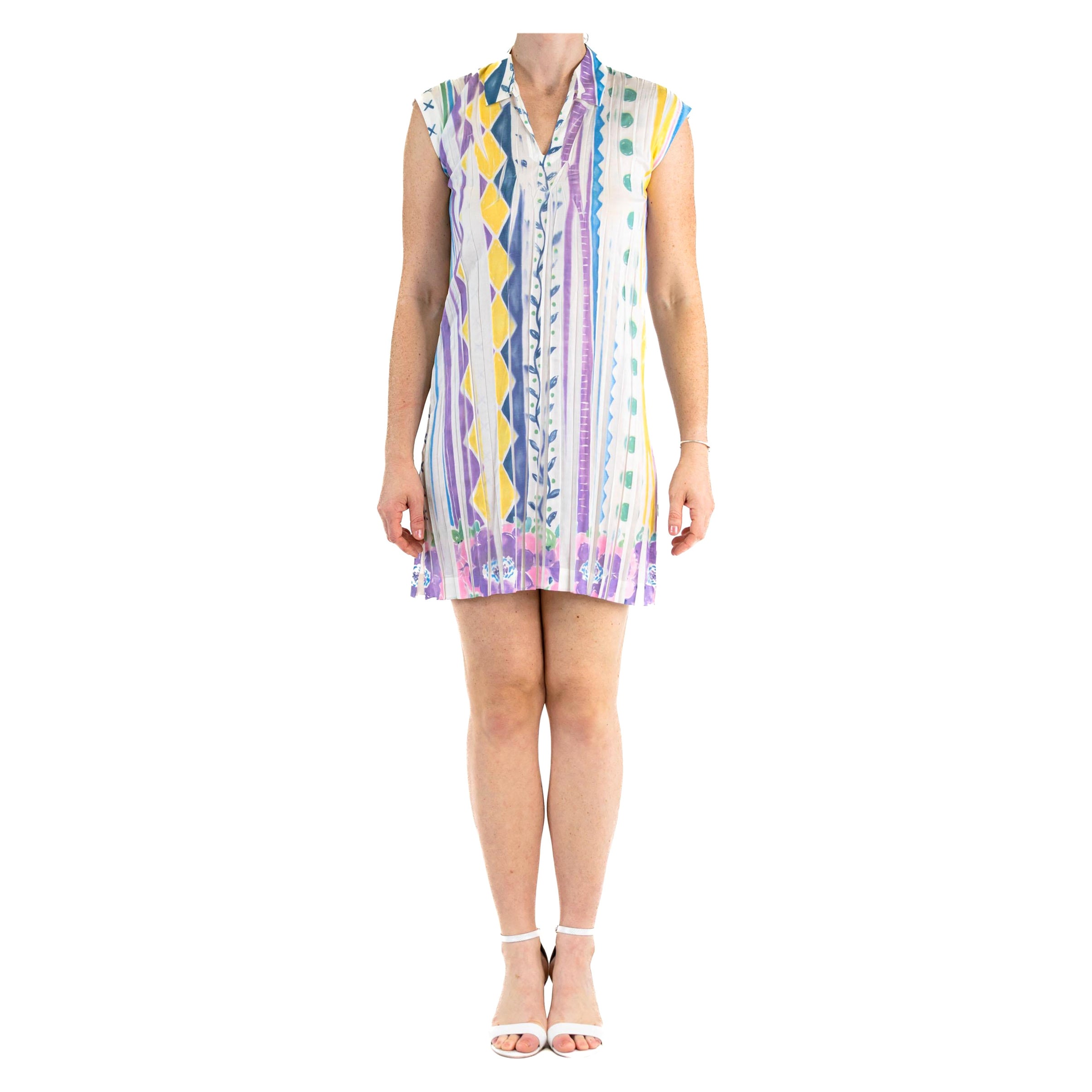 1990S Issey Miyake, abito di linea geometrico plissettato in misto polietilene blu e viola in vendita