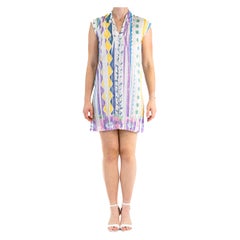 1990S ISSEY MIYAKE Purple Blue Poly Blend Pleated Geometric Line Dress