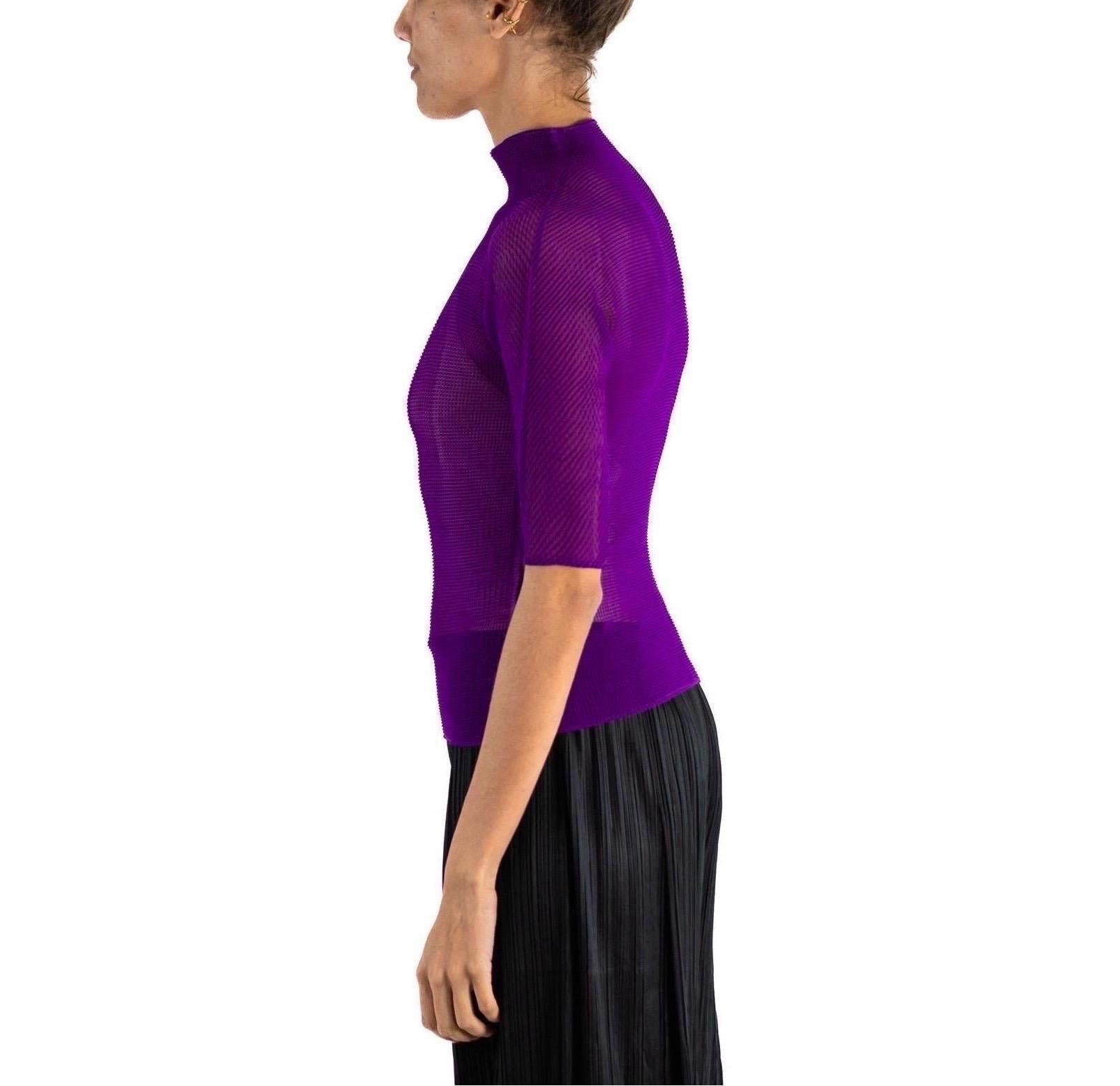 1990S ISSEY MIYAKE Purple Sheer Polyester Chiffon Double Pleated Top In Excellent Condition For Sale In New York, NY