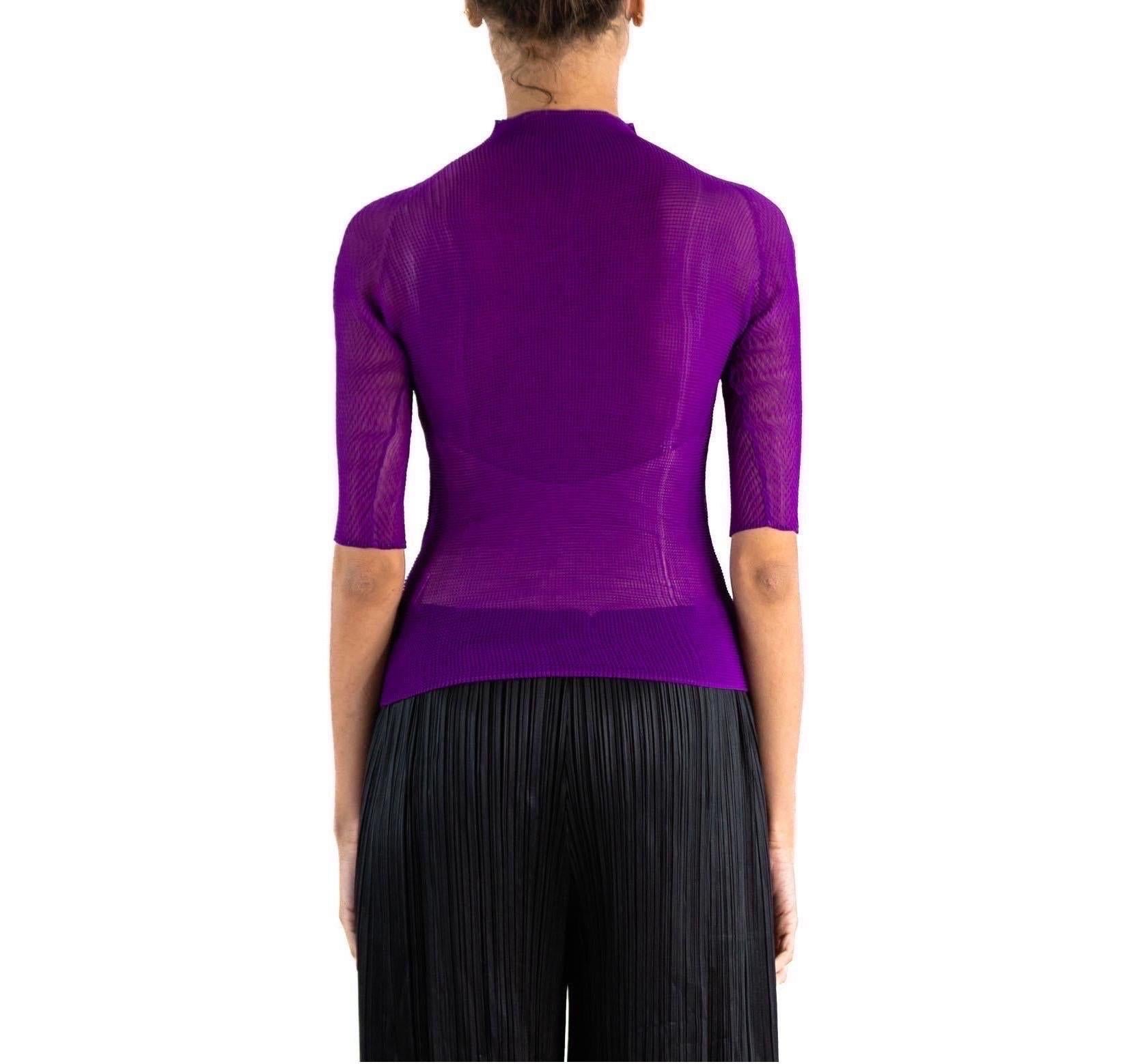 1990S ISSEY MIYAKE Purple Sheer Polyester Chiffon Double Pleated Top For Sale 1