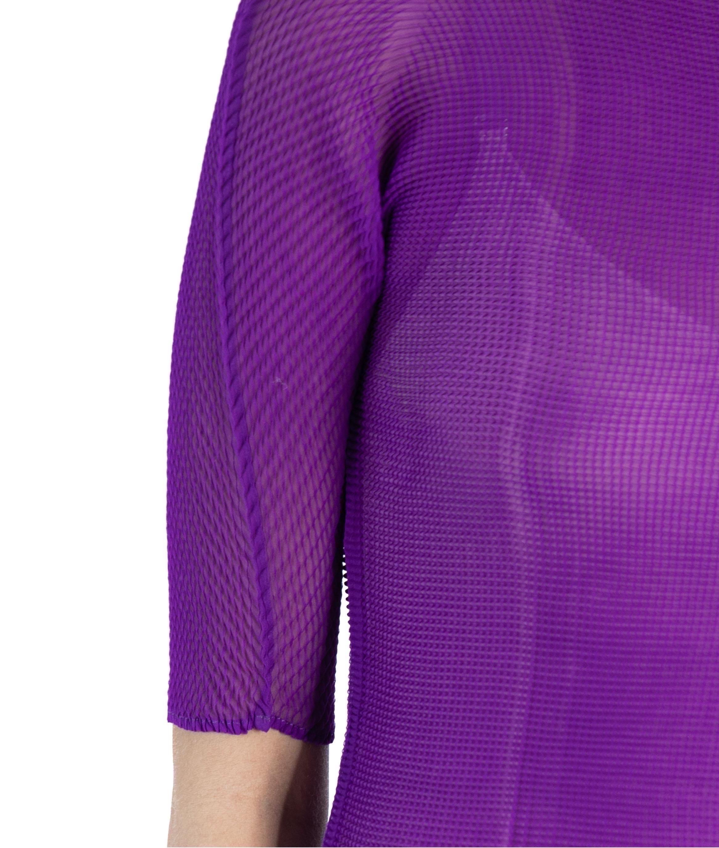 1990S ISSEY MIYAKE Purple Sheer Polyester Chiffon Double Pleated Top For Sale 2