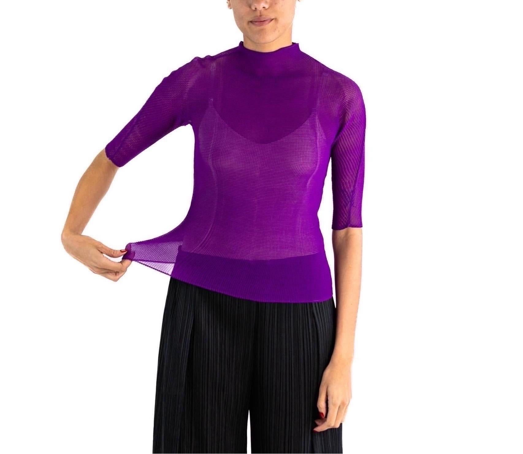 1990S ISSEY MIYAKE Purple Sheer Polyester Chiffon Double Pleated Top For Sale 4