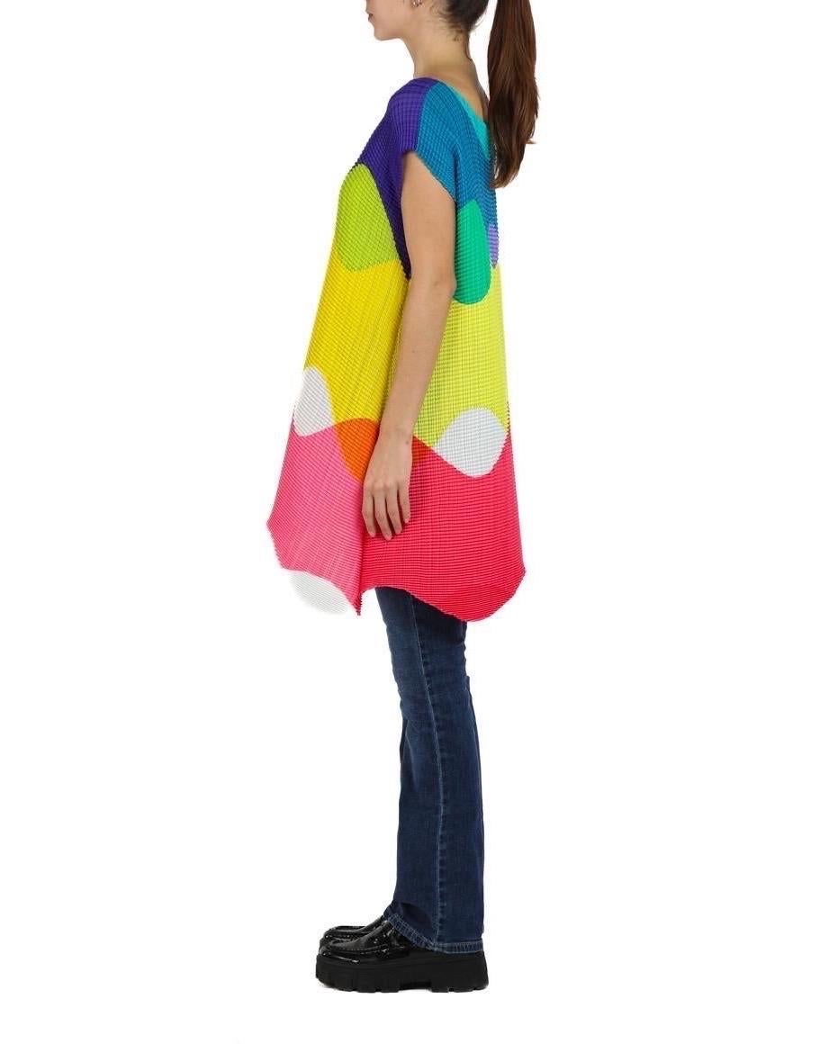 1990S Issey Miyake Purple, Yellow & Pink Geometric Wave Pattern Dress 3