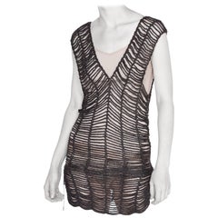 1990
S Issey Miyake Grey Silver Metallic Crochet Sheer Beach Over  Dress