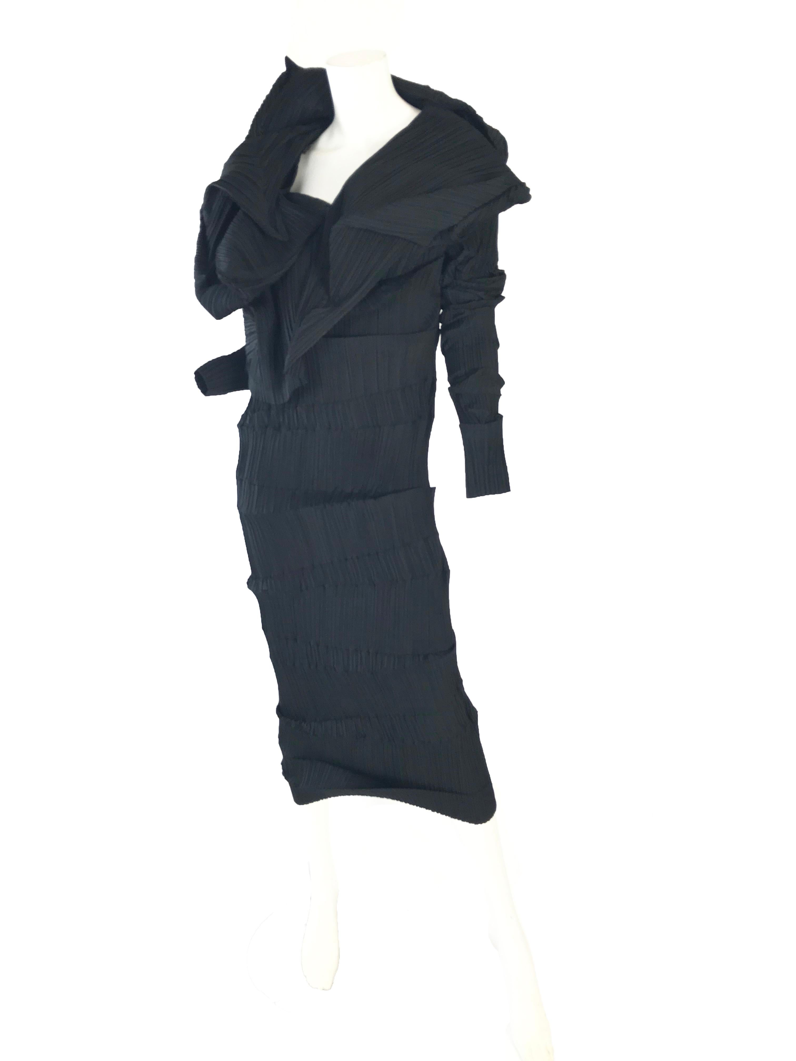 Black 1990s Issey Miyake Structural Pleated Dress