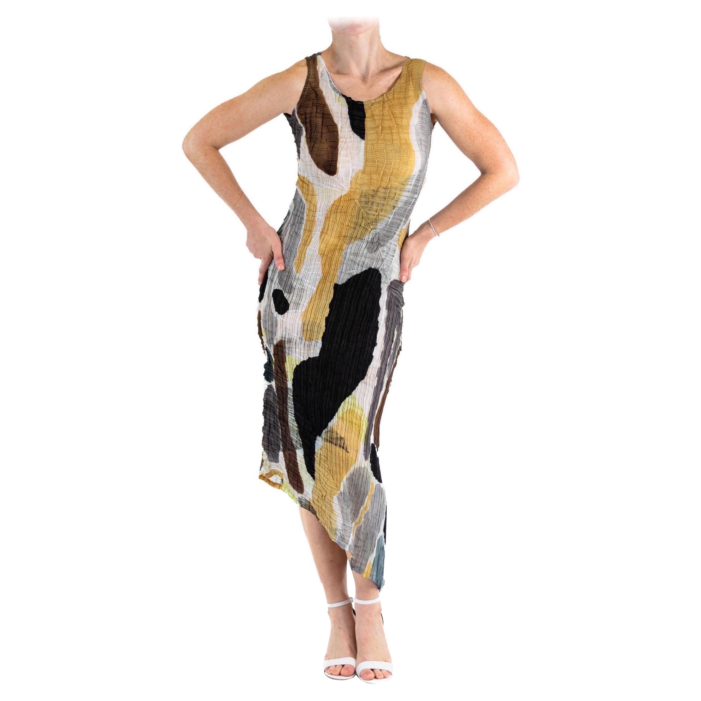 1990S ISSEY MIYAKE Vestido plisado ondulado de poliéster marrón tostado