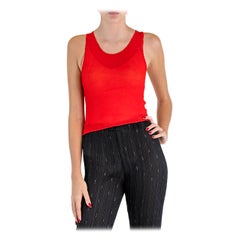1990S ISSEY MIYAKE Transparent Red Polyester Pleated Tank Top