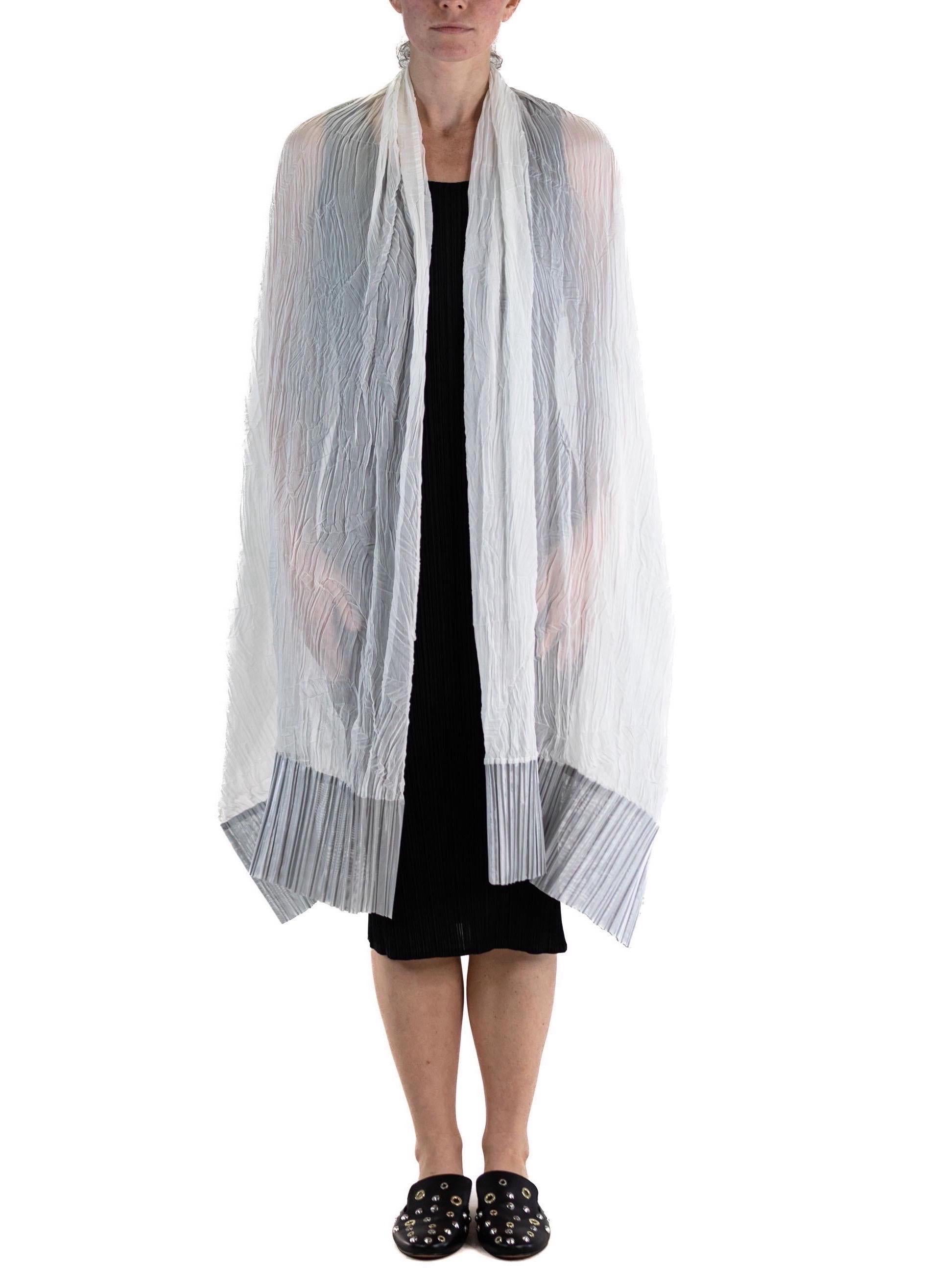 1990S ISSEY MIYAKE White & Silver Poly Blend Long Pleated Scarf In Excellent Condition For Sale In New York, NY