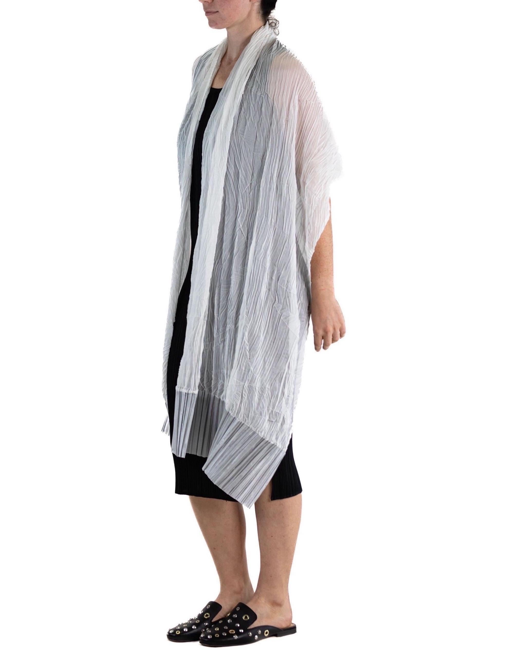 1990S ISSEY MIYAKE White & Silver Poly Blend Long Pleated Scarf For Sale 3