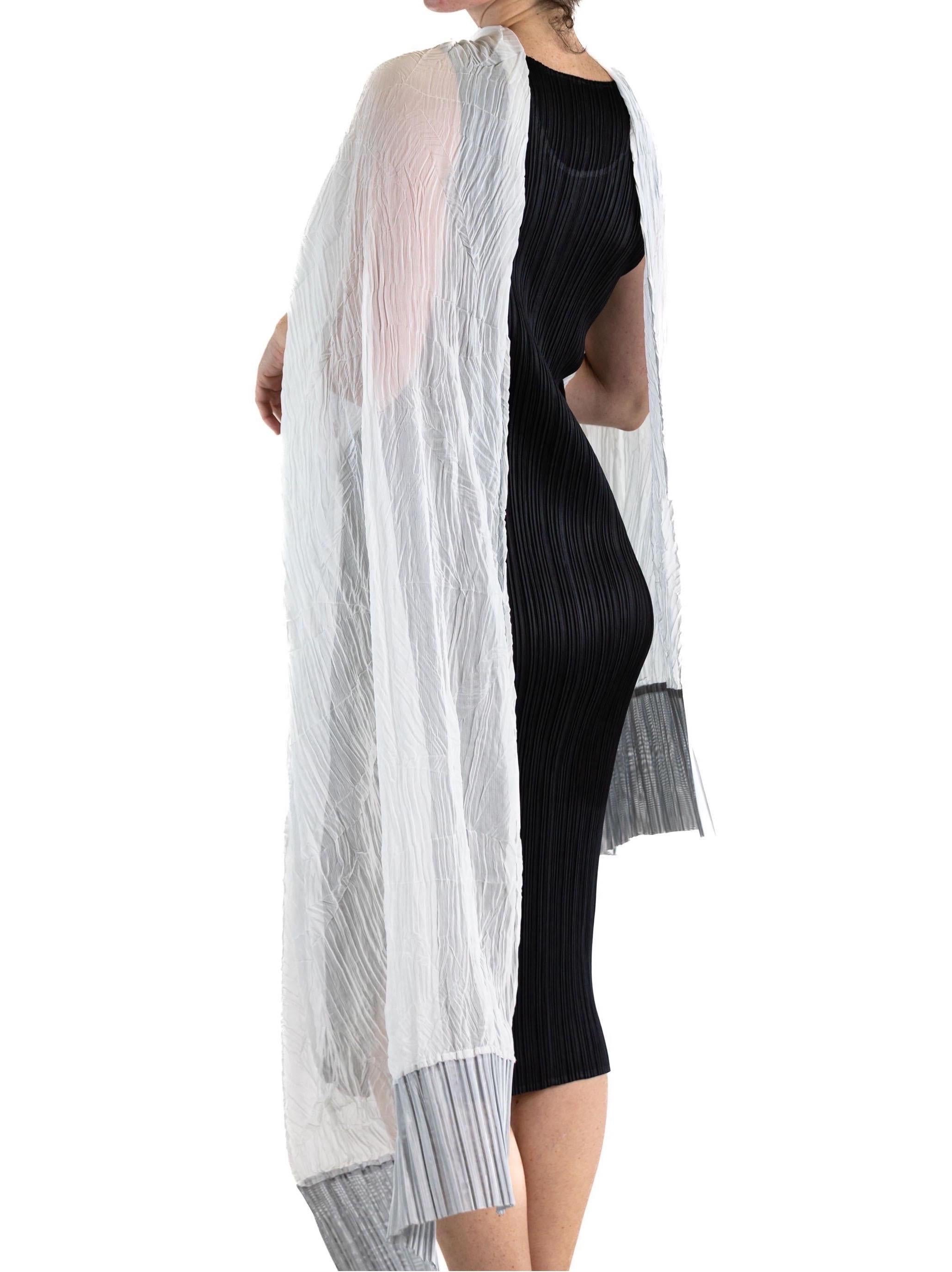 1990S ISSEY MIYAKE White & Silver Poly Blend Long Pleated Scarf For Sale 4
