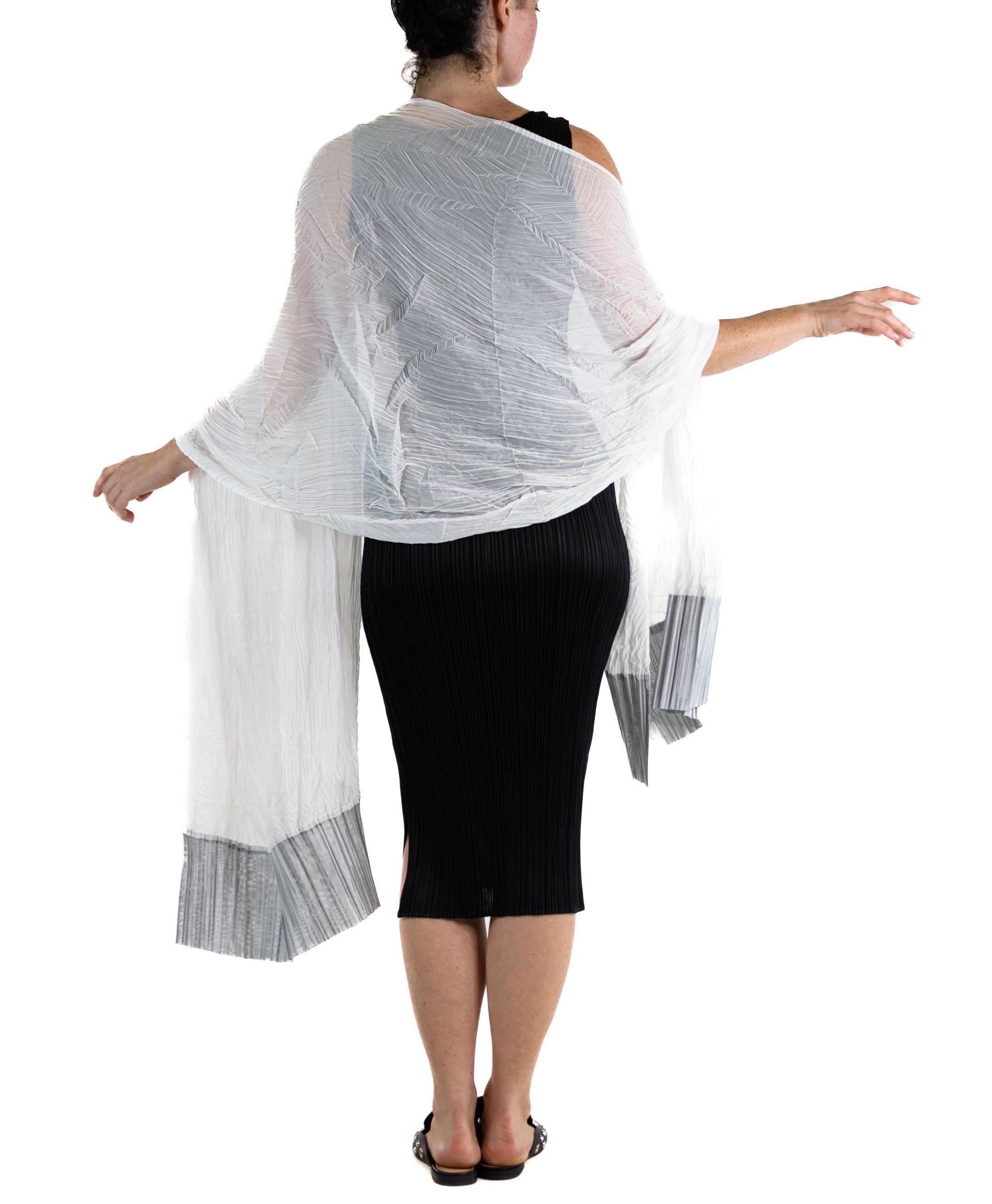 1990S ISSEY MIYAKE White & Silver Poly Blend Long Pleated Scarf For Sale 5