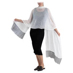 1990S ISSEY MIYAKE White & Silver Poly Blend Long Pleated Scarf