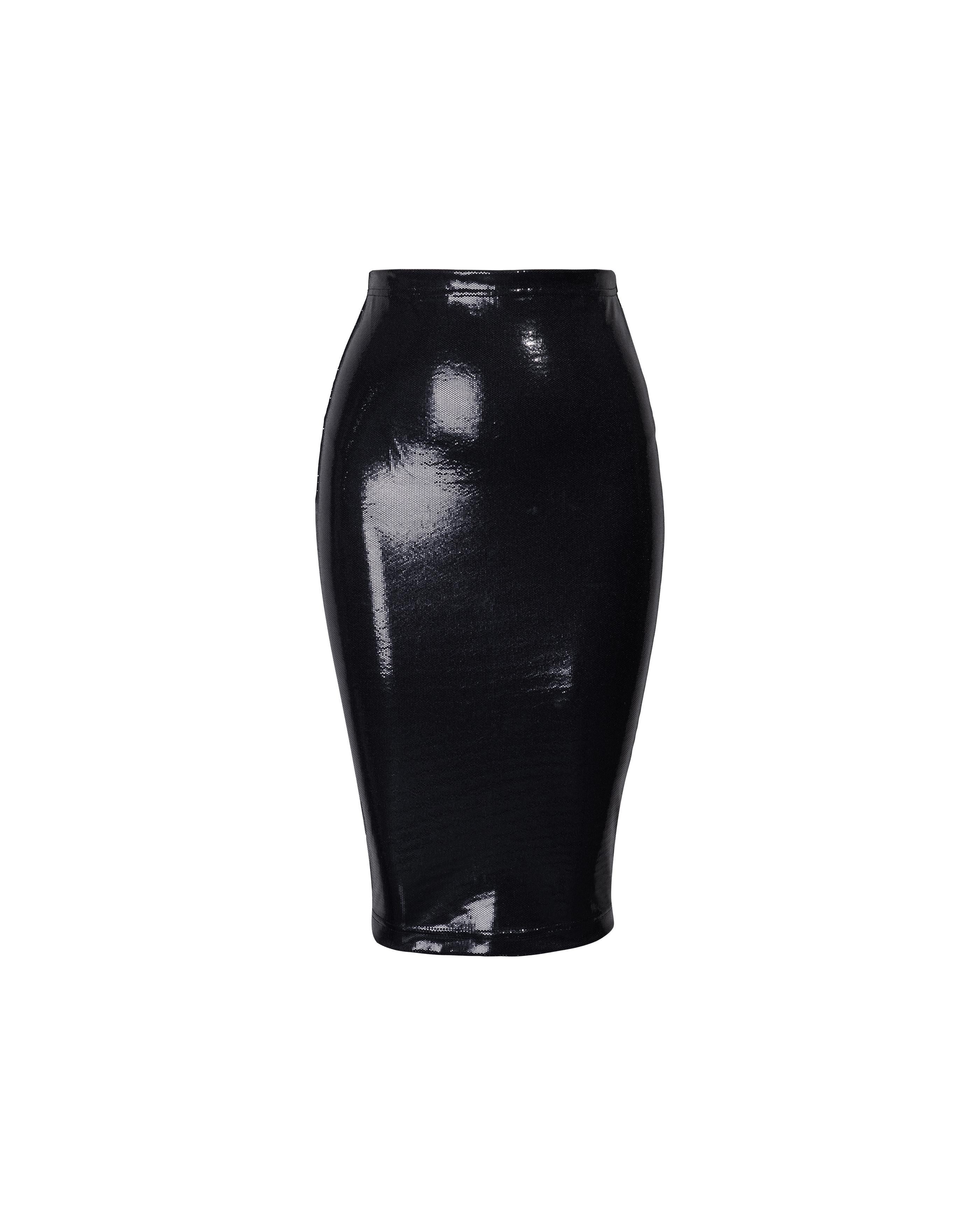 Women's 1990's Istante by Versace Metallic Black Faux Snakeskin Skirt Set