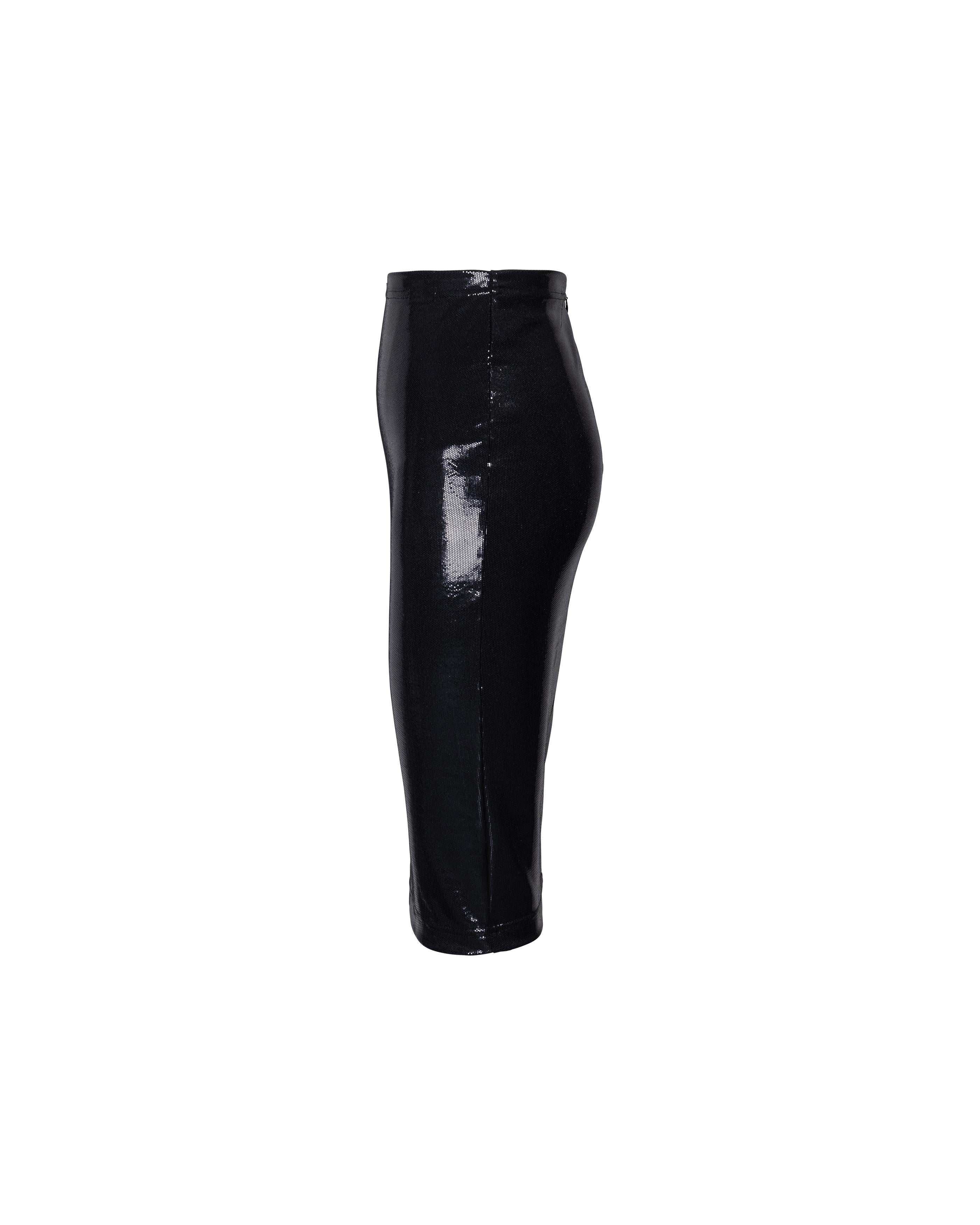 1990's Istante by Versace Metallic Black Faux Snakeskin Skirt Set 1