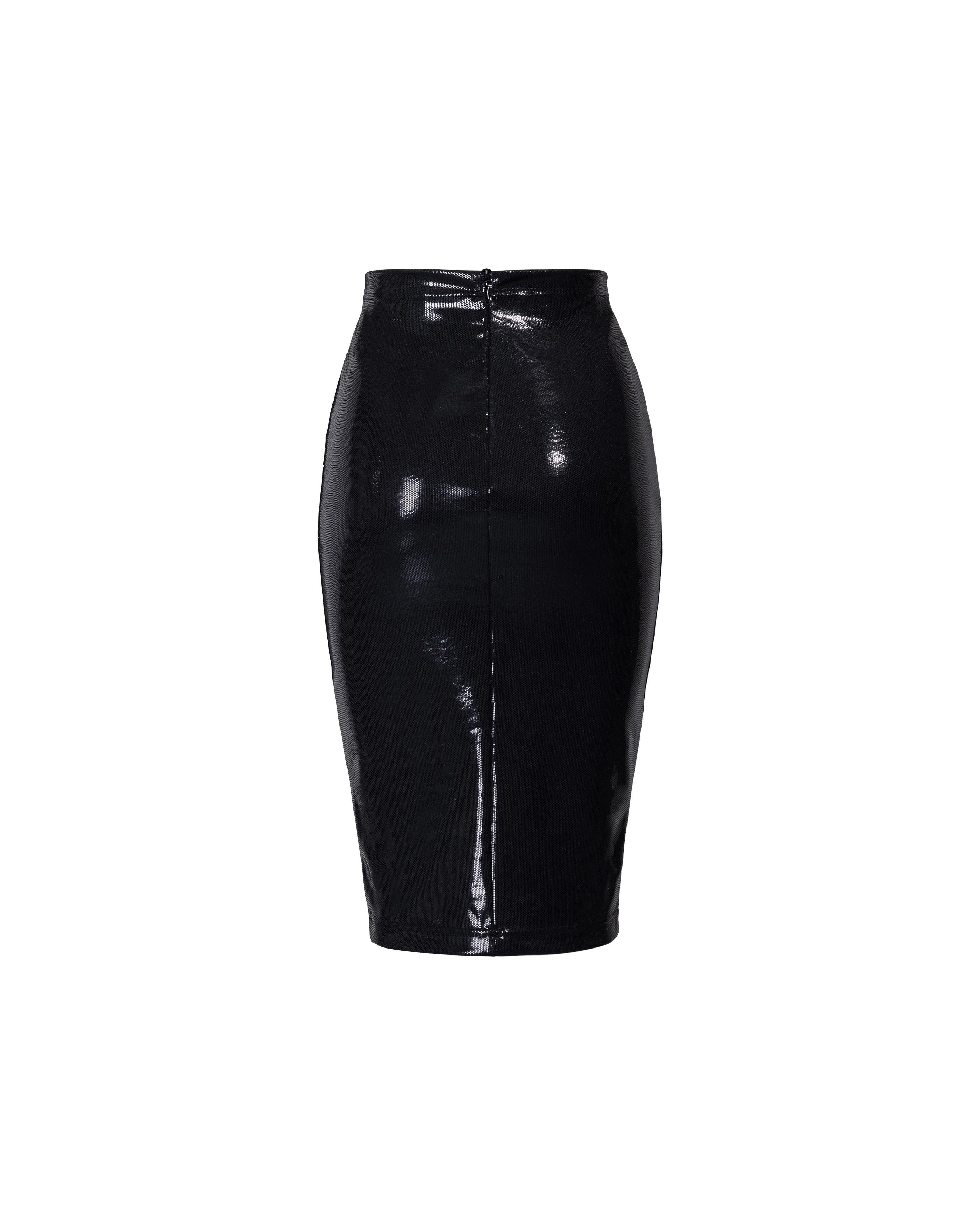 1990's Istante by Versace Metallic Black Faux Snakeskin Skirt Set 2