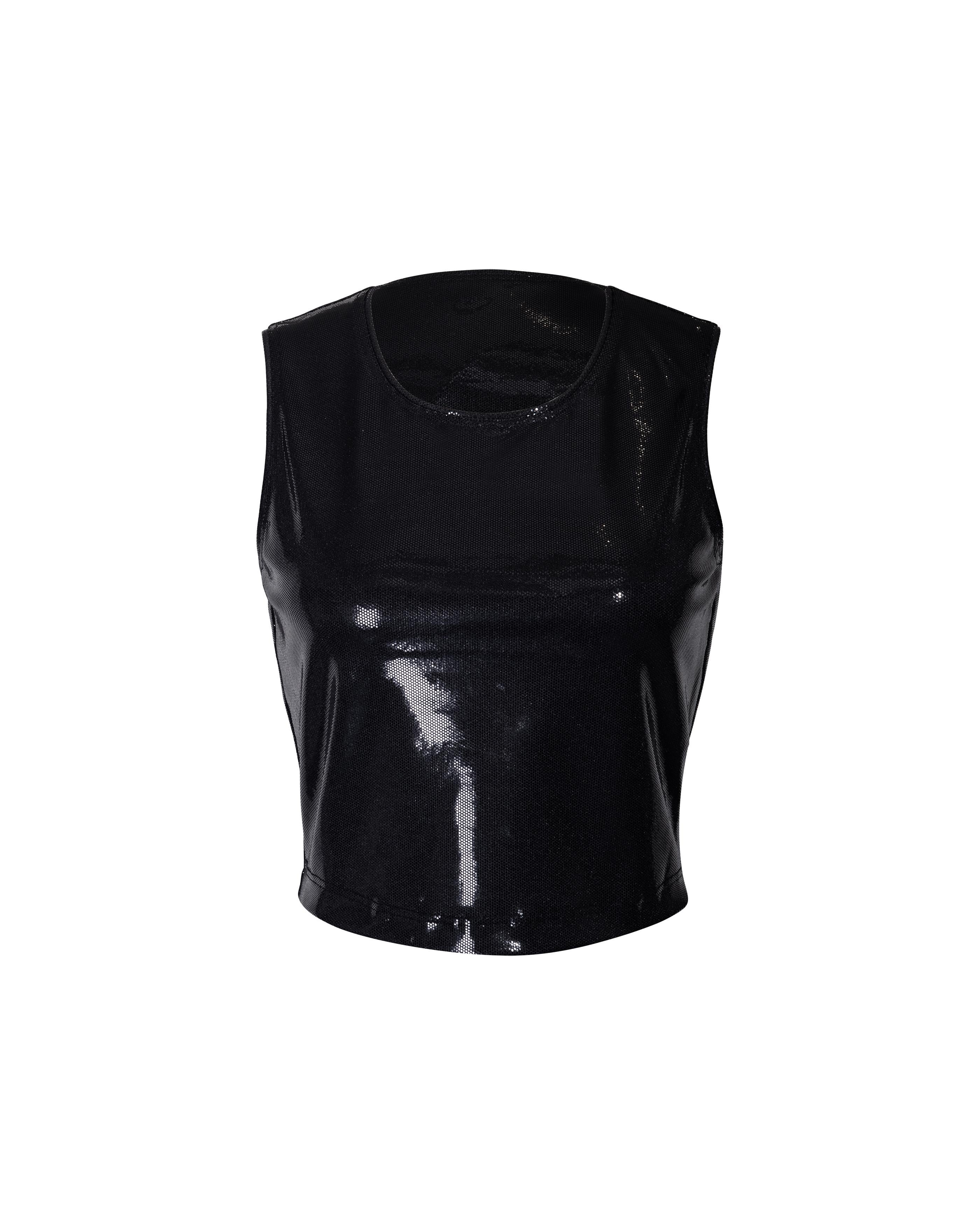 1990's Istante by Versace Metallic Black Faux Snakeskin Skirt Set 4