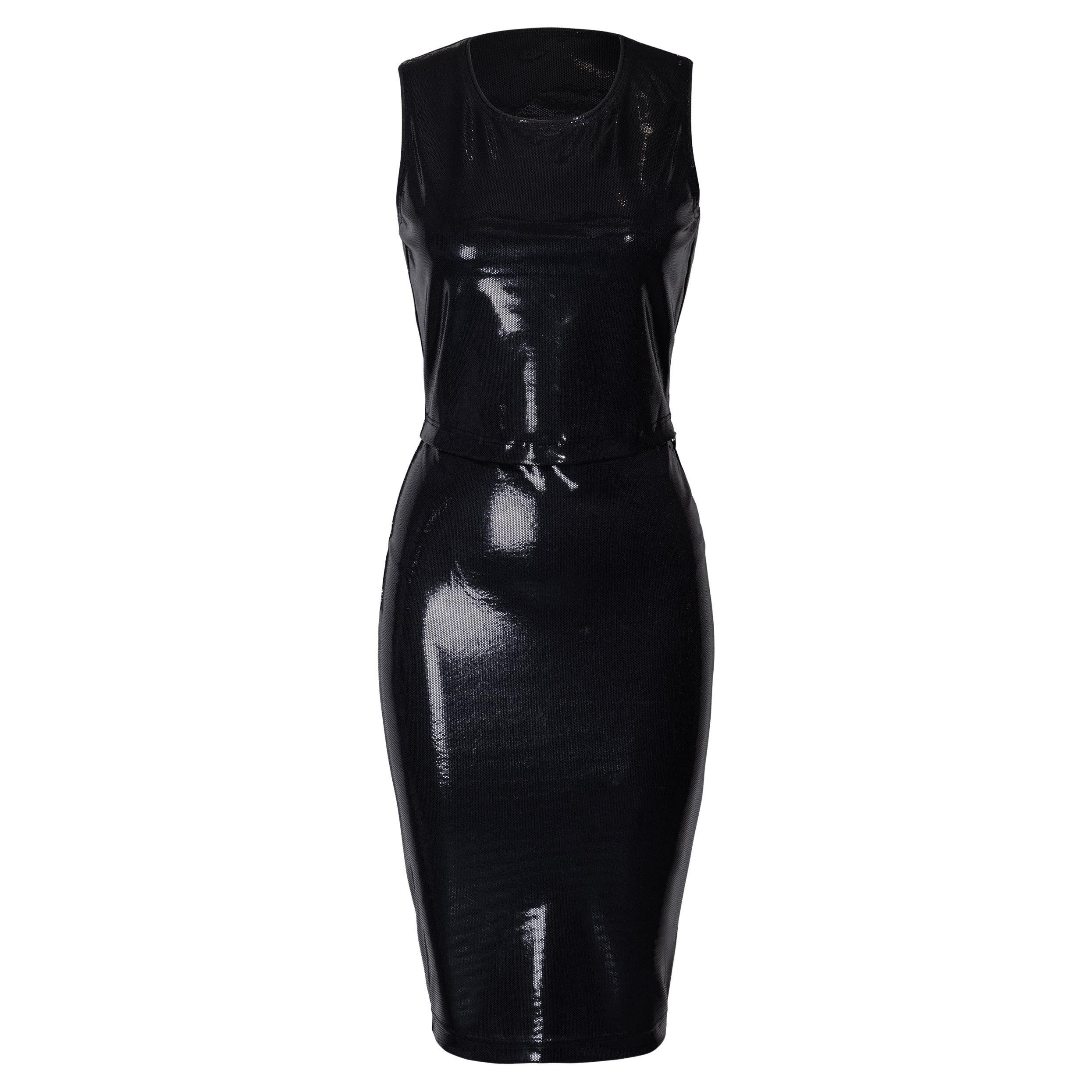 1990's Istante by Versace Metallic Black Faux Snakeskin Skirt Set