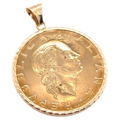 1990s Italian 200 Lira Gold Coin Pendant in 14 Karat Gold