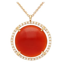 1990s Italian 4.62 Carat Carnelian and Diamond Rose Gold Pendant