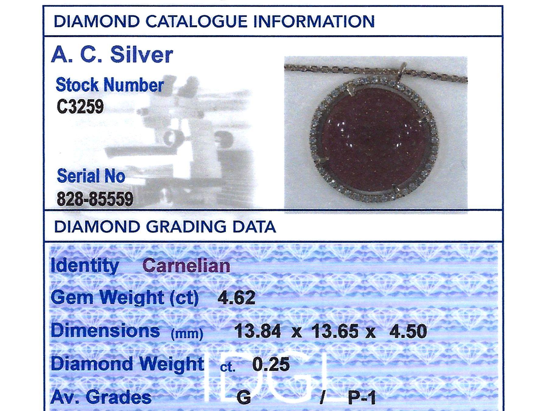 1990s Italian 4.62 Carat Carnelian and Diamond Rose Gold Pendant 2