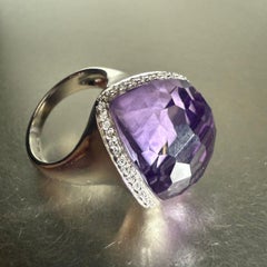 1990s Italian Artisanal  Amethyst Stone White Gold Ring
