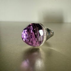 1990s Italian Artisanal  Amethyst Stone White Gold Ring