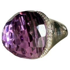 1990s Italian Artisanal  Amethyst Stone White Gold Ring