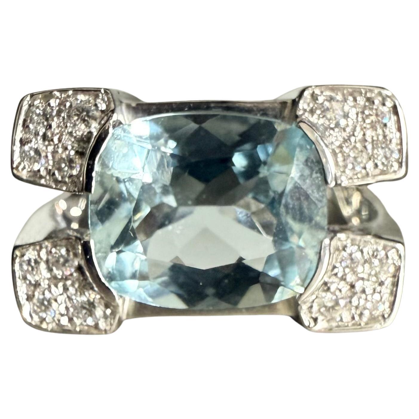 1990s Italian Artisanal Aquamarine White Gold Ring
