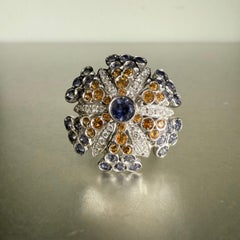 1990s Italian Artisanal Flower White Gold Ring